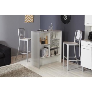 EKIPA Ilot de cuisine - Gris alu et Blanc - 91x105x42 cm - L 91 x P 42