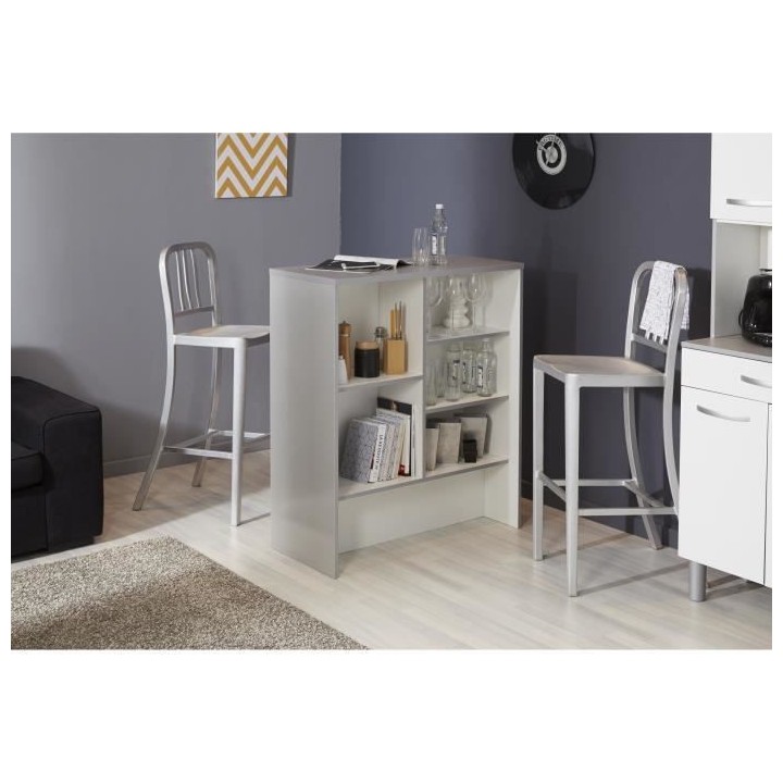 EKIPA Ilot de cuisine - Gris alu et Blanc - 91x105x42 cm - L 91 x P 42