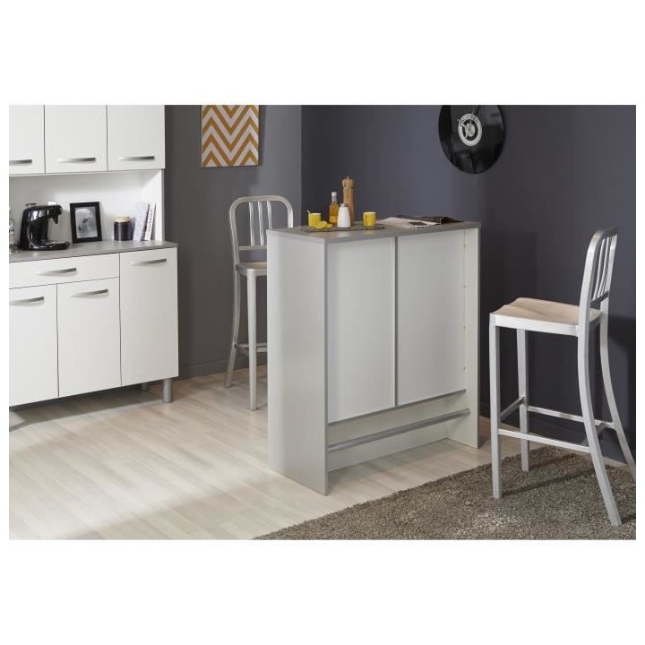 EKIPA Ilot de cuisine - Gris alu et Blanc - 91x105x42 cm - L 91 x P 42