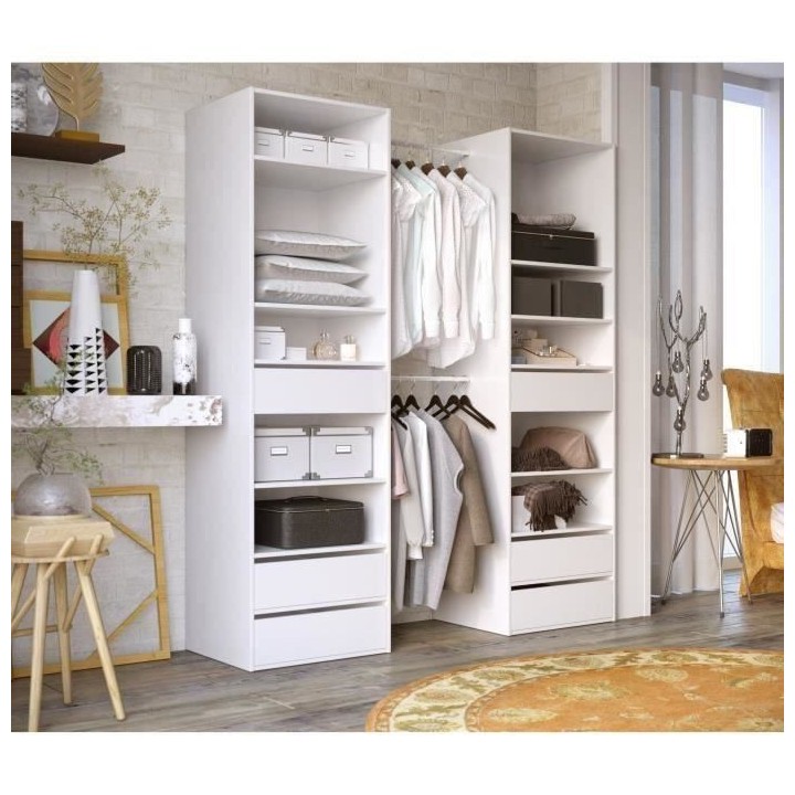 Kit dressing 2 colonnes + 2 penderies + 6 tiroirs - Décor blanc - L 1