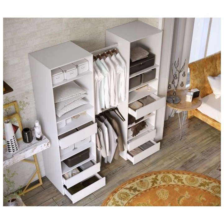 Kit dressing 2 colonnes + 2 penderies + 6 tiroirs - Décor blanc - L 1