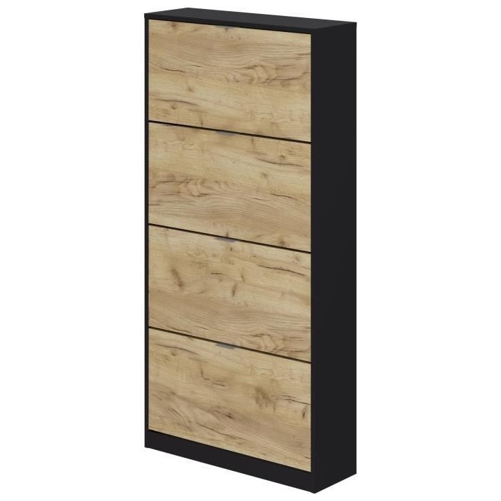 Meuble a chaussures - 4 portes - Chene noir - 75x24x154 cm - Leona