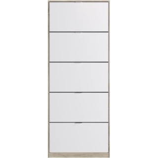 Meuble a chaussures - 5 Portes - Chene et blanc - 75x24x190 cm - Leona