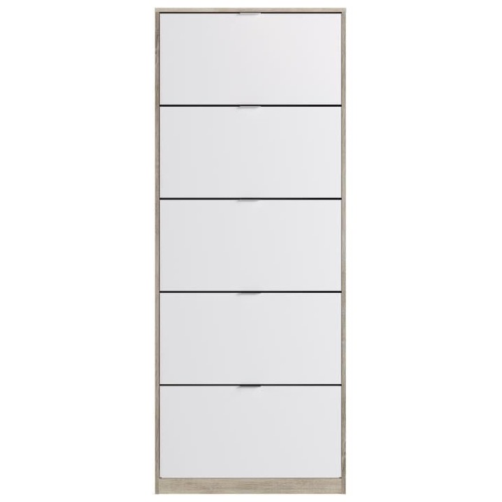 Meuble a chaussures - 5 Portes - Chene et blanc - 75x24x190 cm - Leona