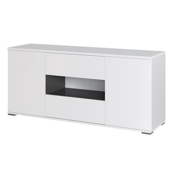 STAR Meuble TV 2 portes 2 tiroirs - Blanc brillant et gris - L 150 x P