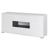 STAR Meuble TV 2 portes 2 tiroirs - Blanc brillant et gris - L 150 x P 42 x H 67cm