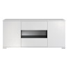 STAR Meuble TV 2 portes 2 tiroirs - Blanc brillant et gris - L 150 x P 42 x H 67cm