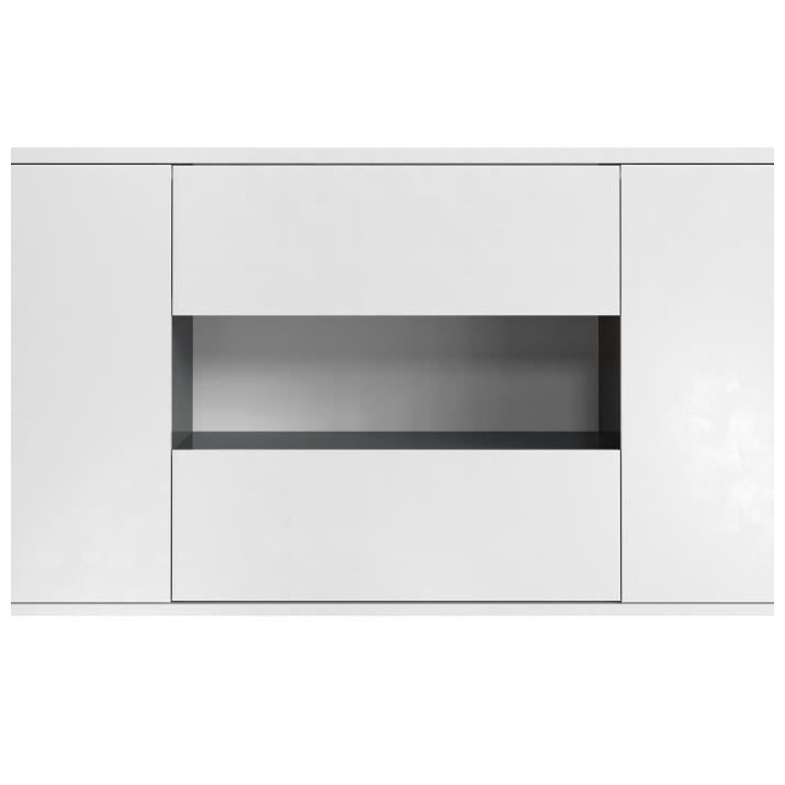 STAR Meuble TV 2 portes 2 tiroirs - Blanc brillant et gris - L 150 x P