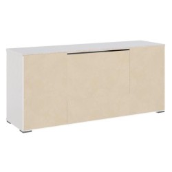 STAR Meuble TV 2 portes 2 tiroirs - Blanc brillant et gris - L 150 x P 42 x H 67cm