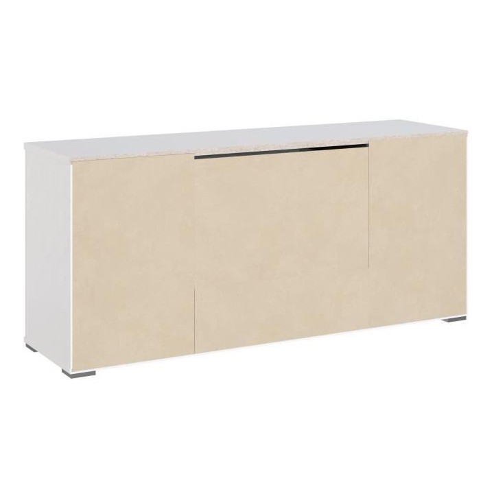 STAR Meuble TV 2 portes 2 tiroirs - Blanc brillant et gris - L 150 x P