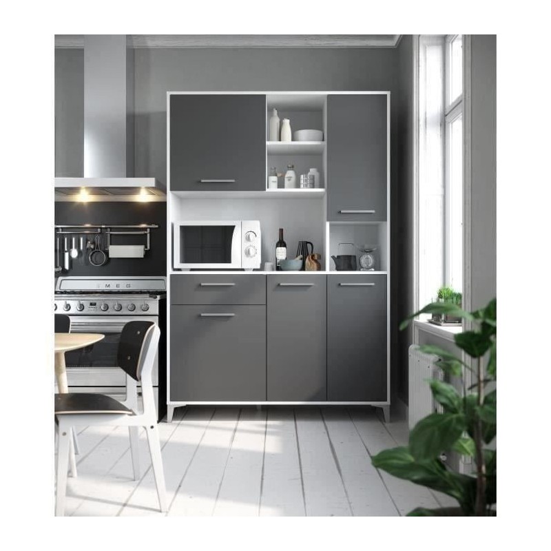 Buffet de cuisine - Gris mat - Style contemporain - 5 portes - ECO - L 120 x P 40 x H 178 cm