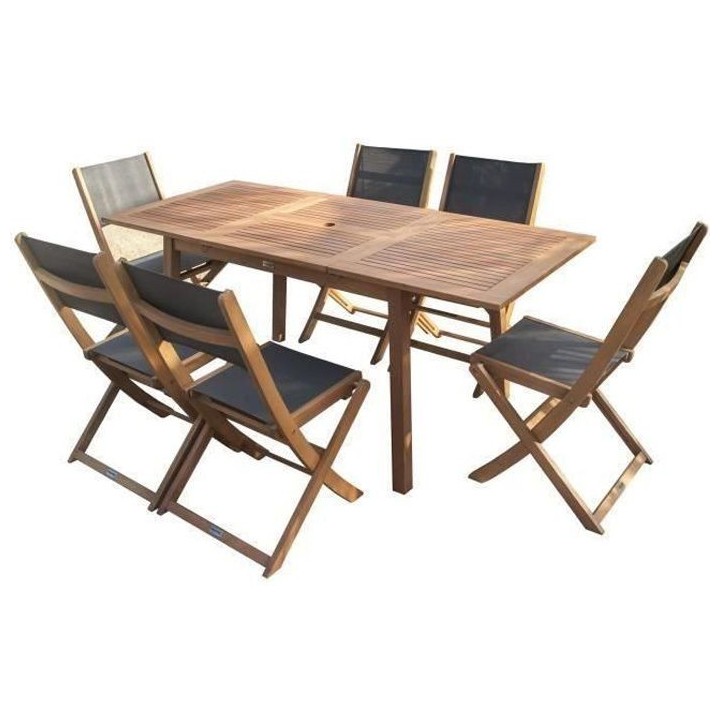 Ensemble repas de jardin 6 personnes - Table extensible 120-180 x 80 c