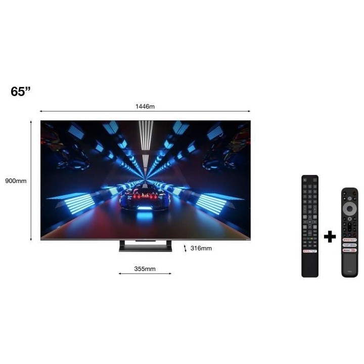 TV QLED TCL 65C731 - 65'' (165cm) 4K UHD - Smart TV Google - Dalle 144