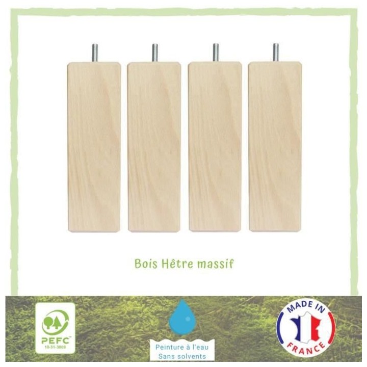 Jeu de pieds carrés en bois - L 6 x l 6 x H 19 cm - Lot de 4