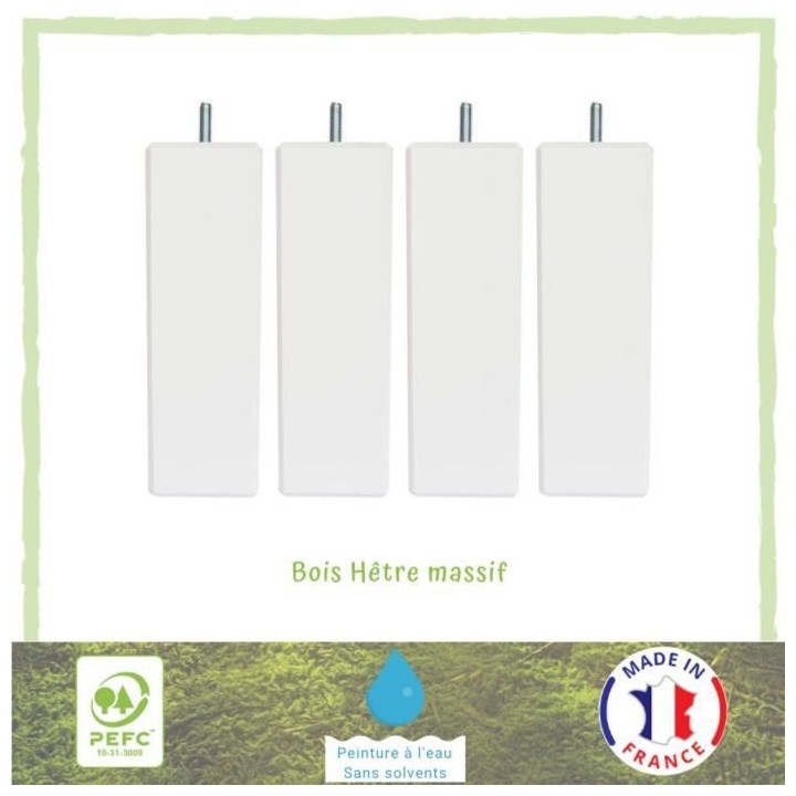 Jeu de pieds carrés L 6 x l 6 x H 24,5 cm Blanc - Lot de 4