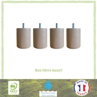 Jeu de pieds cylindriques en bois Ø 7 cm - H 8,5 cm - Lot de 4