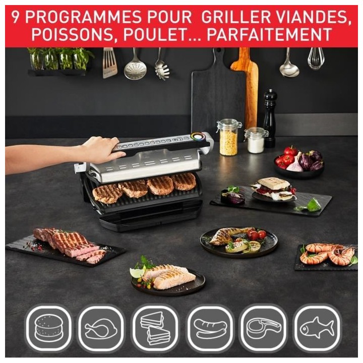 TEFAL GC724D12 Optigrill+ XL Grill viande, 9 programmes, Mode manuel,