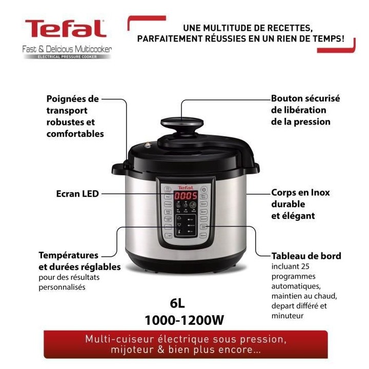 TEFAL CY505E10 Fast&Delicious Multicuiseur, 25 programmes, Cuisson pre