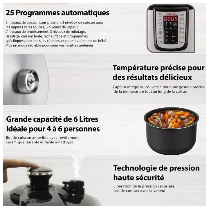 TEFAL CY505E10 Fast&Delicious Multicuiseur, 25 programmes, Cuisson pre