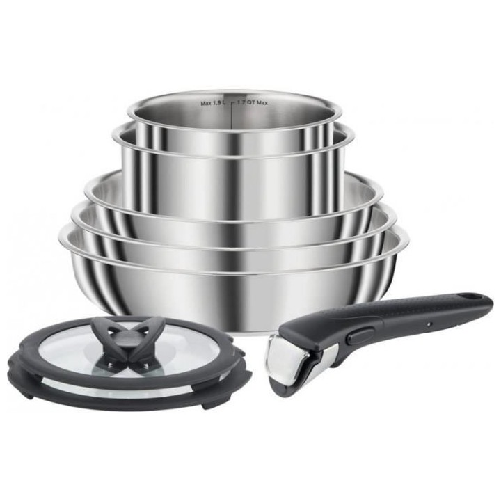 SEB L953S804 COMPACT Batterie de cuisine 8 pieces inox, Poeles, Casser