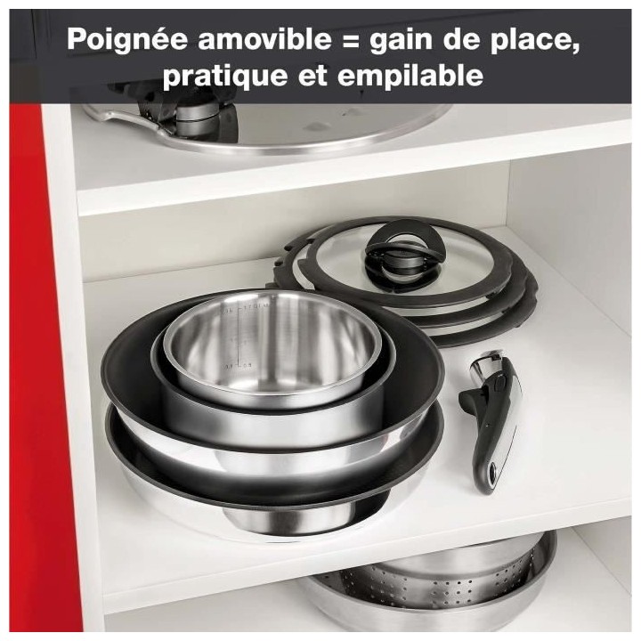 SEB L953S804 COMPACT Batterie de cuisine 8 pieces inox, Poeles, Casser