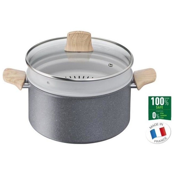 TEFAL G2669002 Natural Force Faitout Detox 24 cm + Couv + Panier vapeu