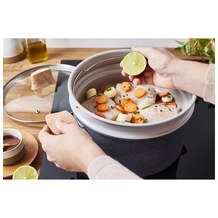 TEFAL G2669002 Natural Force Faitout Detox 24 cm + Couv + Panier vapeu