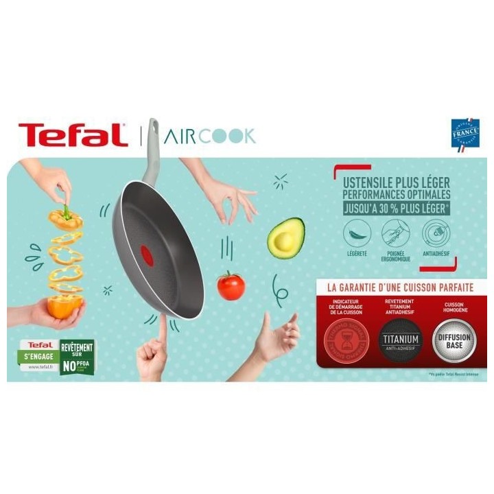 TEFAL B5839002 Air Cook set 3 poeles 20,24,28 cm, antiadhésives, fabr