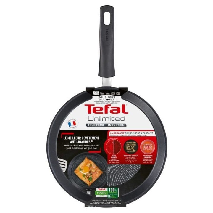 TEFAL G2553802 Unlimited Poele a crepe 25 cm, Induction, Revetement an