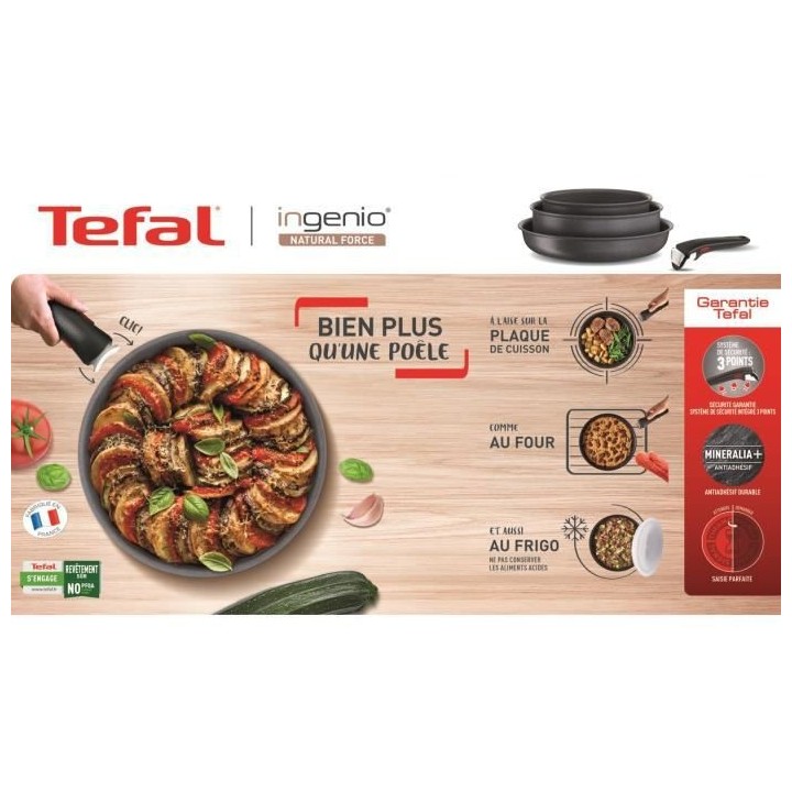 TEFAL L3969102 Ingenio Natural Force Lot 2 poeles 24/28 cm + poignée