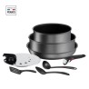 TEFAL L7619002 Ingenio Daily Chef Gris foncé Lot 8 pieces, 1 poele 26cm, 1 casserole 20 cm, 1 sauteuse 24 cm, 1 couvercle 20-26