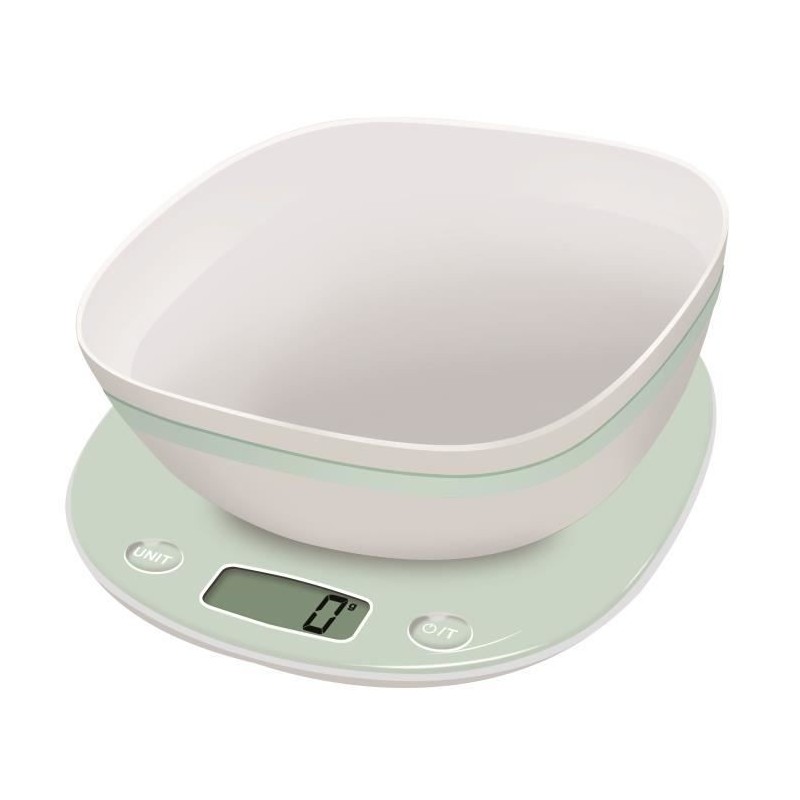 TERRAILLON 14670 - Balance de cuisine électronique Macaron Pistache + Bol - 1g min 5kg max - Conversion liquide - Tare - Arret