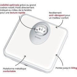 Pese-personne mécanique - TERRAILLON - T61 White - Capacité 120 kg - Plateau en métal