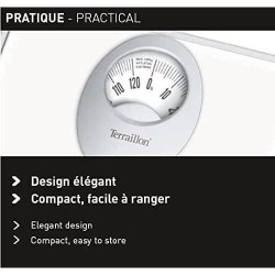 Pese-personne mécanique - TERRAILLON - T61 White - Capacité 120 kg - Plateau en métal