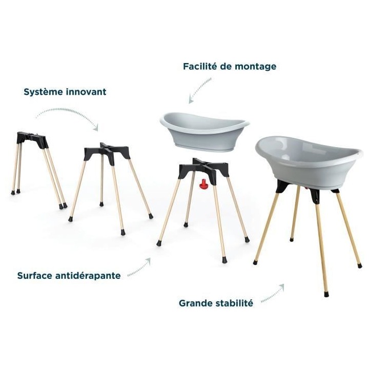 THERMOBABY Kit baignoire VASCO Gris charme : baignoire + pieds + tuyau