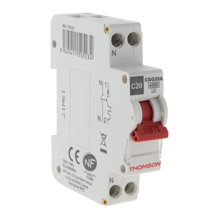 THOMSON Disjoncteur a vis PH+N - 20A NF - Pouvoir de coupure 4.5KA