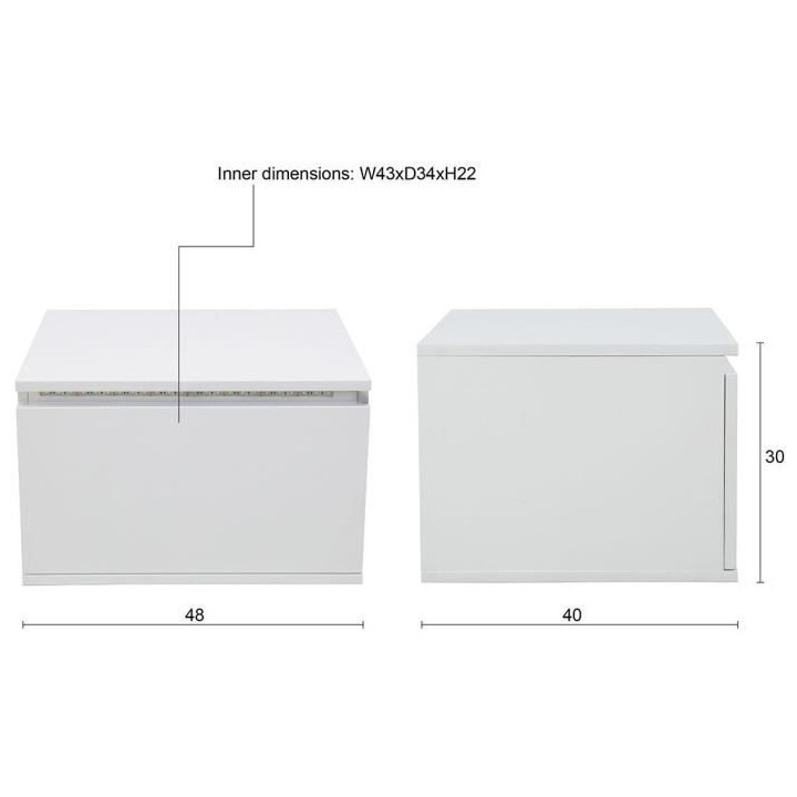 Chevet LED - Décor blanc - L 48 x P 40 x H 30 cm - FLOW