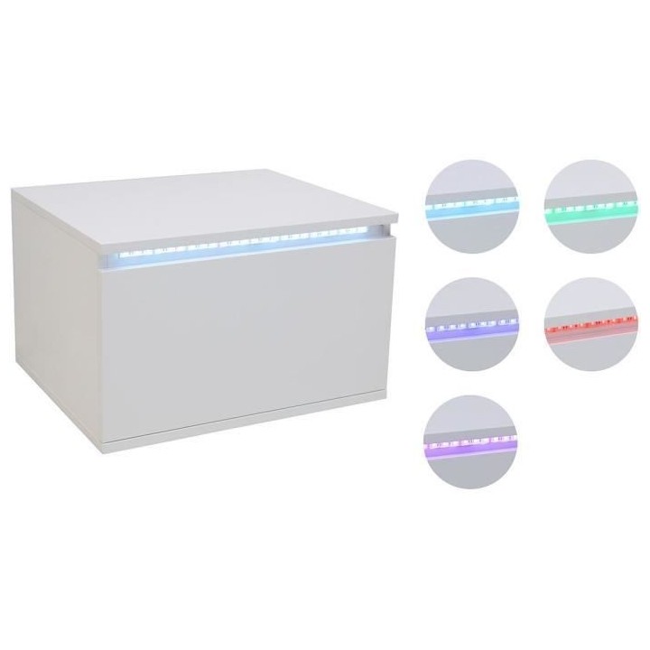 Chevet LED - Décor blanc - L 48 x P 40 x H 30 cm - FLOW