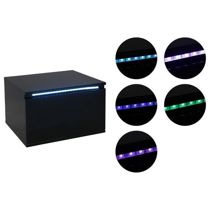 Chevet LED - Décor noir - L 48 x P 40 x H 30 cm - FLOW