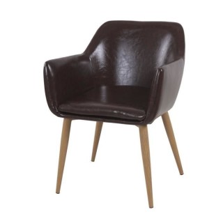 Fauteuil de table vintage marron - pieds métal effet bois - L 54 x P