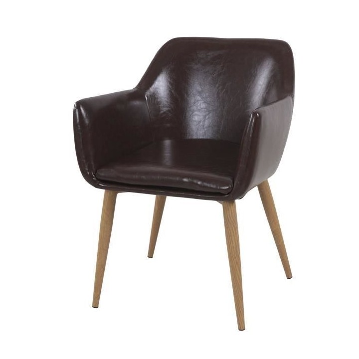 Fauteuil de table vintage marron - pieds métal effet bois - L 54 x P