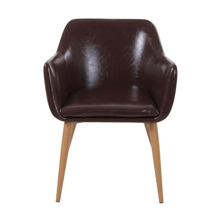 Fauteuil de table vintage marron - pieds métal effet bois - L 54 x P