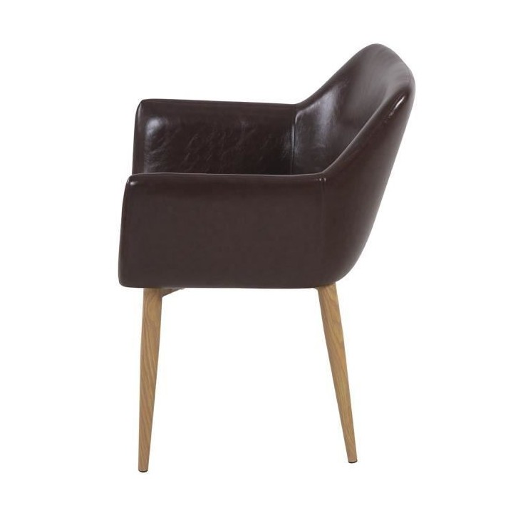 Fauteuil de table vintage marron - pieds métal effet bois - L 54 x P