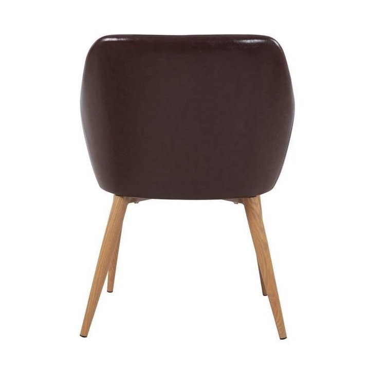 Fauteuil de table vintage marron - pieds métal effet bois - L 54 x P