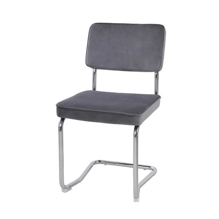 Chaise en velours gris - pieds métal - L 46 x P 57 x H 86 - HOOVER