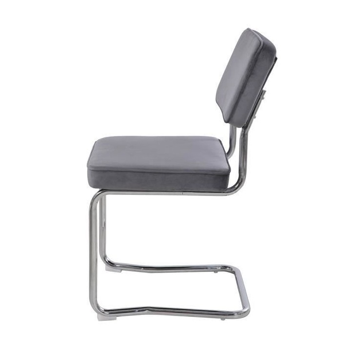 Chaise en velours gris - pieds métal - L 46 x P 57 x H 86 - HOOVER