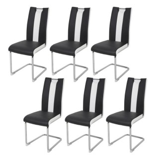 Lot de 6 chaises - Simili blanc et noir - L 55 x P 45 x H 99 cm - LEON
