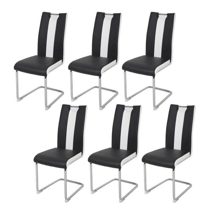 Lot de 6 chaises - Simili blanc et noir - L 55 x P 45 x H 99 cm - LEON