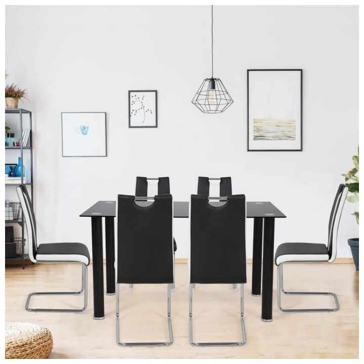 Lot de 6 chaises - Simili blanc et noir - L 55 x P 45 x H 99 cm - LEON
