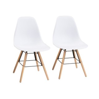 Lot de 2 chaises blanc pieds bois - L 47 x P 52 x H 83 cm - OLAF